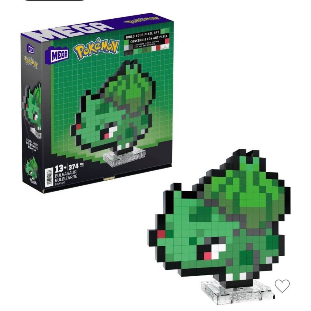 Mega Pokémon Build your own Pixel Art Bulbasaur Age 13+ 374 pieces. Stands 6”
